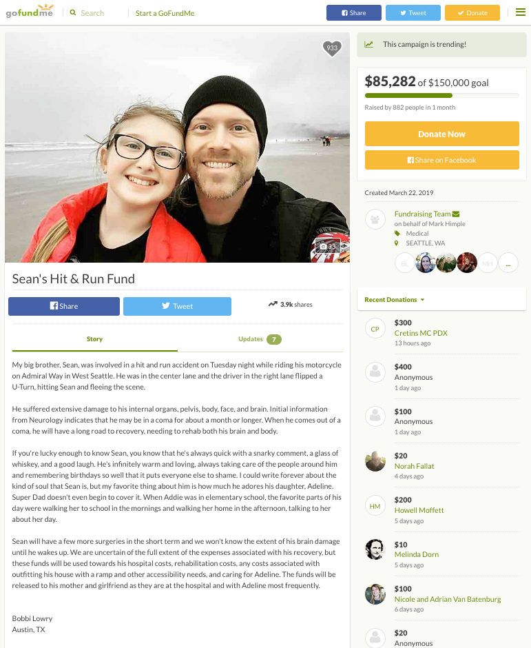 Sean Lowry GoFundMe page