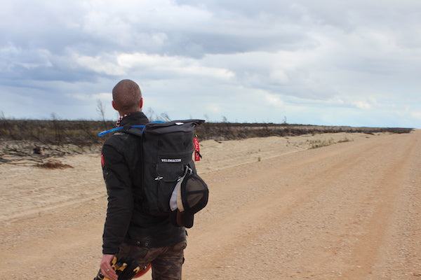 Mike Gilbert with a Velomacchi 28L Speedway Backpack