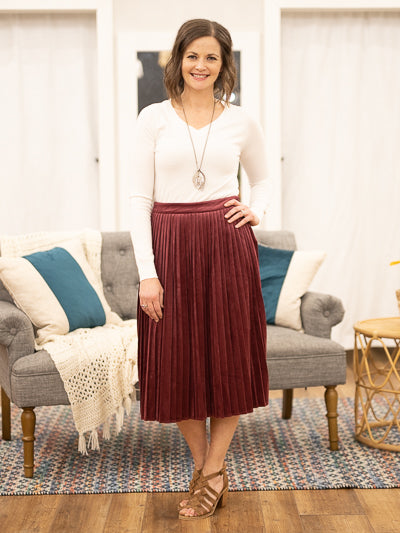 red velvet midi skirt