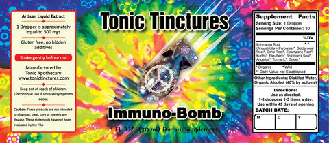 Tonic Tinctures Immuno Bomb Liquid Extract Supplement Label