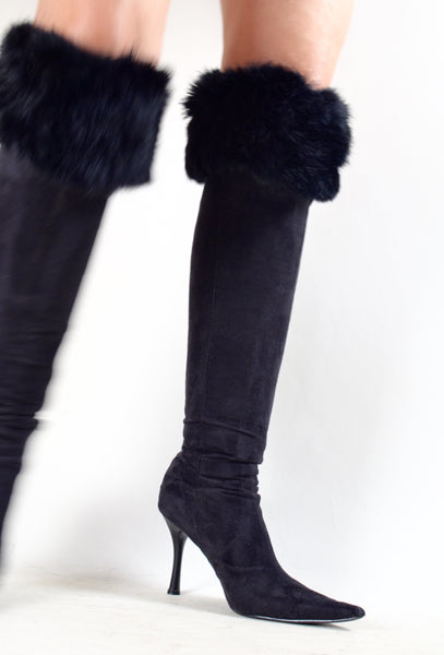 black knee high boots with fur trim