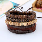 cambioprcaribe 4 Pieces Wooden Leather Bracelets