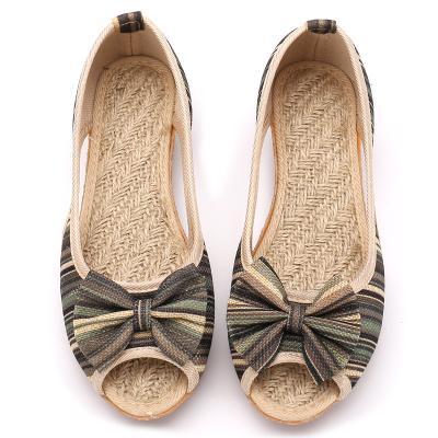 cambioprcaribe Army Green / 5 Rainbow Striped Peep Toe Linen Shoes