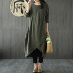 cambioprcaribe Army Green / L Plus Size Crew Neck Asymmetric Split Tunic