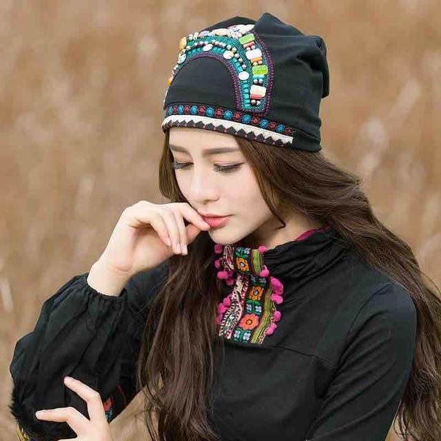 cambioprcaribe Beanie Hats Black Embroidered Beaded Hippie Hats
