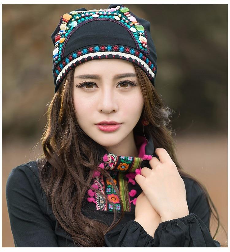 cambioprcaribe Beanie Hats Embroidered Beaded Hippie Hats