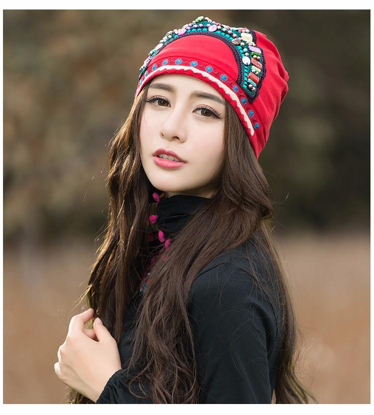 cambioprcaribe Beanie Hats Embroidered Beaded Hippie Hats