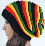 Multi-colour Striped Rasta Slouchy Beanie Hat