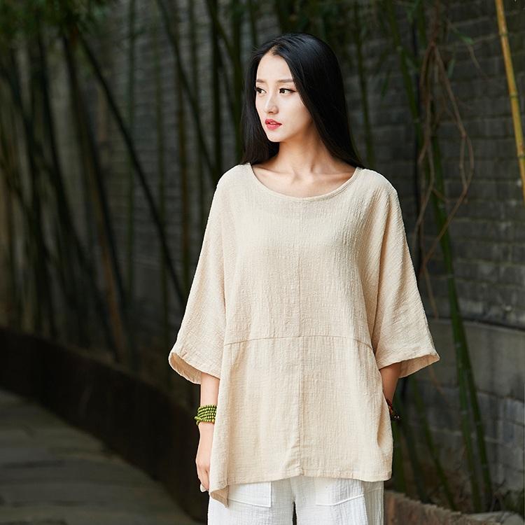 cambioprcaribe Beige / One Size Flowy 3/4 Batwing Sleeve T-Shirt  | Zen