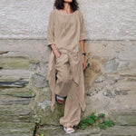 cambioprcaribe Beige / S Celmia Long Asymmetrical Shirt + Pants Set