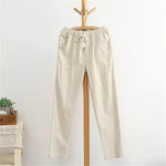 cambioprcaribe beige / S Striped Cotton Linen Pants  | Zen
