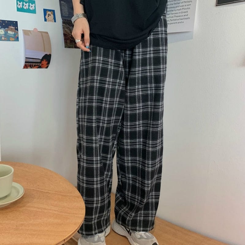 Black and White Plaid Wide Leg Pants