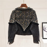 cambioprcaribe Black / One Size Fringed Studded Denim Jacket