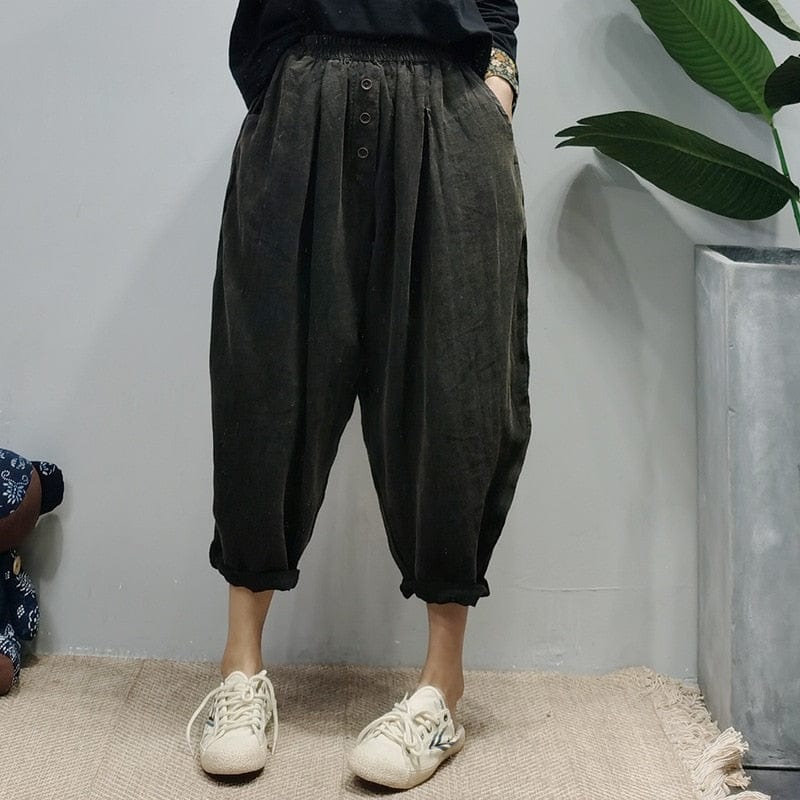 cambioprcaribe Black / One Size Rolled Up Cotton And linen Trousers
