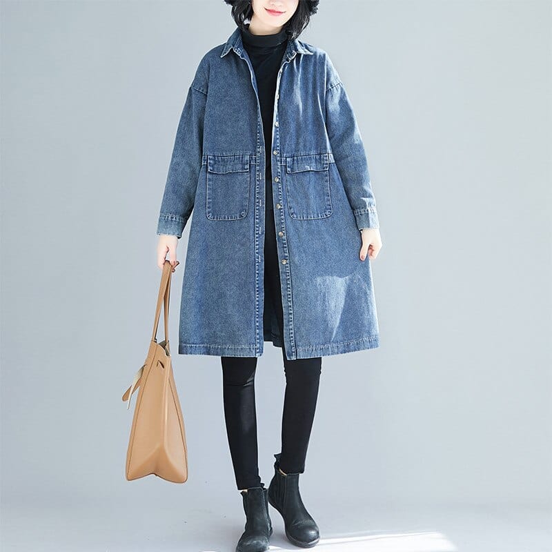 cambioprcaribe Blue / M Casual Denim Trench Coat