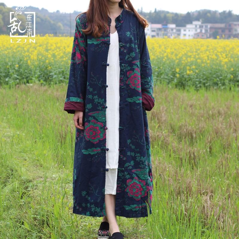 cambioprcaribe Blue / One Size Floral Chinese Linen Trench Coat