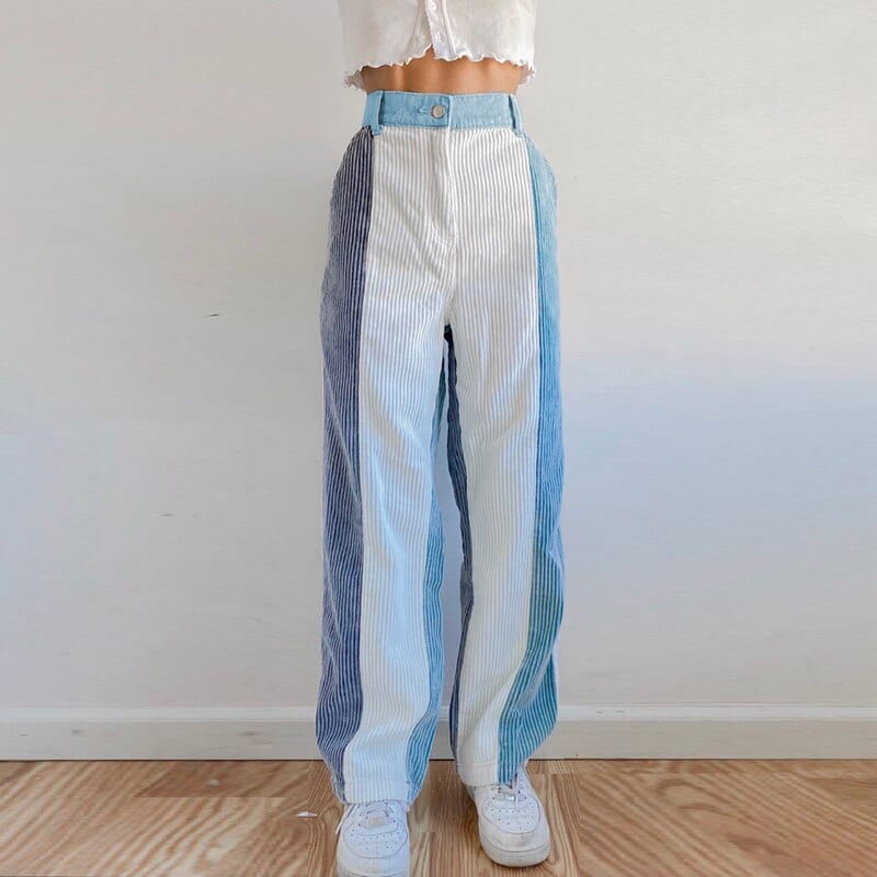 cambioprcaribe Blue / S Baggy Hight waist Corduroy Pants