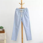 cambioprcaribe blue / S Striped Cotton Linen Pants  | Zen