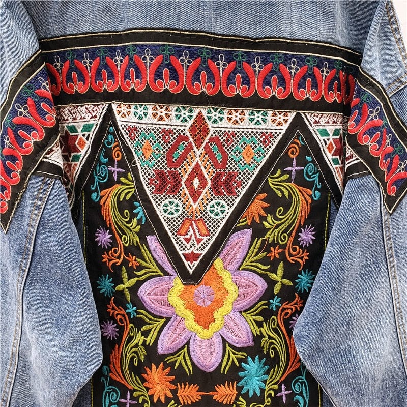 cambioprcaribe Boho Handmade Embroidered Denim Jacket