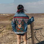 cambioprcaribe Boho Handmade Embroidered Denim Jacket