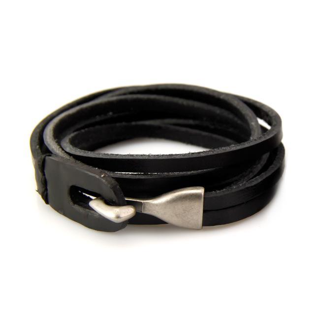 cambioprcaribe Bracelet Black Genuine Leather Layered Bracelet