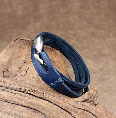 cambioprcaribe Bracelet Blue Genuine Leather Layered Bracelet
