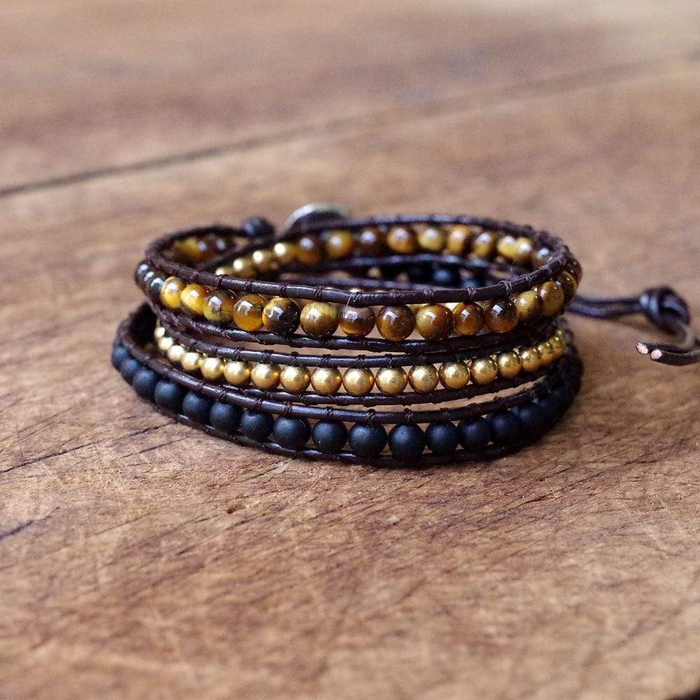 cambioprcaribe Bracelets Beaded Tiger Eye Leather Bracelet