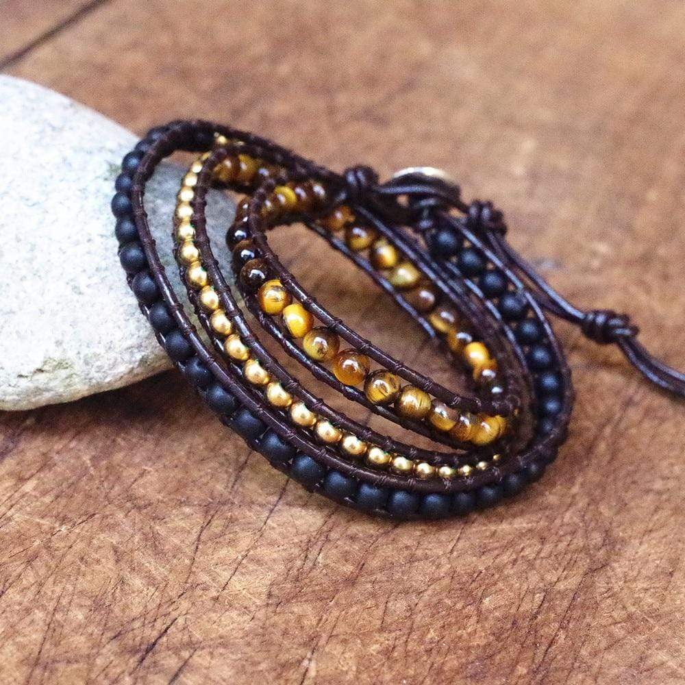 cambioprcaribe Bracelets Beaded Tiger Eye Leather Bracelet