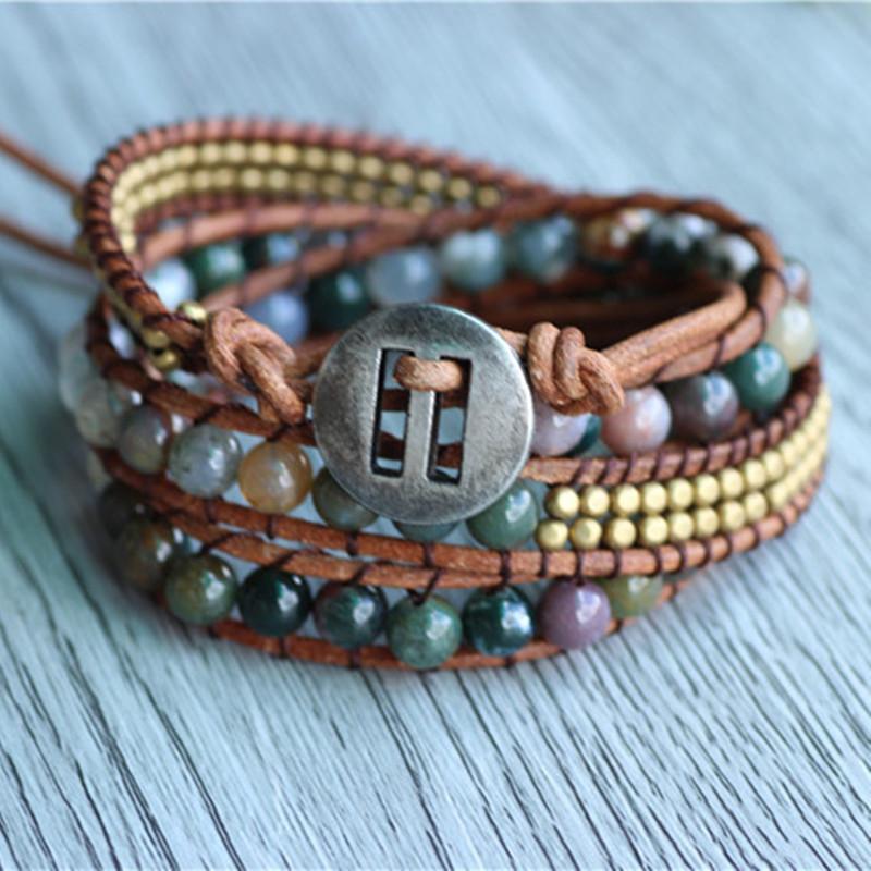 cambioprcaribe Bracelets Leather Cord India Stones Leather Strand Bracelet