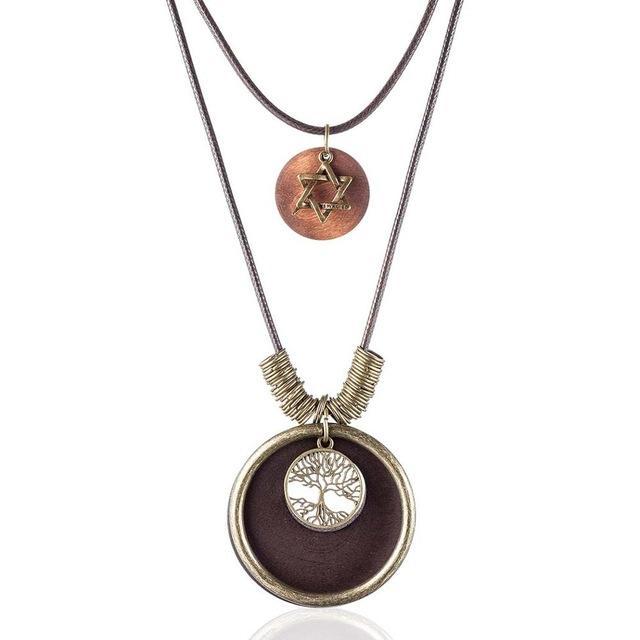 cambioprcaribe Brown 6 Pointed Star with Tree Of Life Wooden Necklace