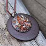 Stones in Circle Wooden Pendant Necklace