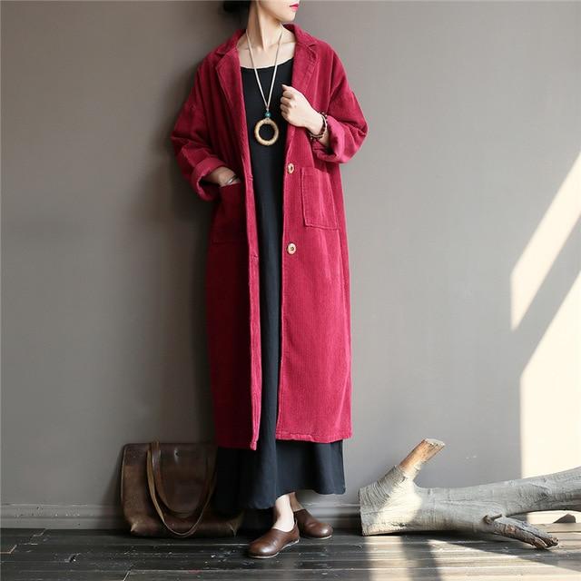 cambioprcaribe Burgundy / One Size Casual Chic Corduroy Trench Coat