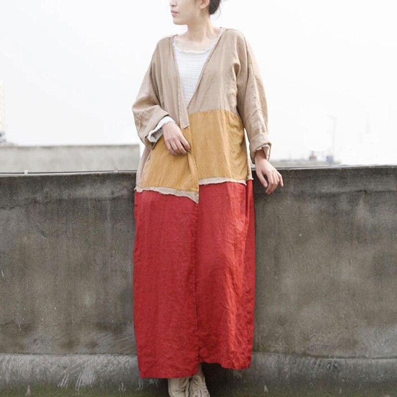 Color Block Long Linen Cardigan | Lotus