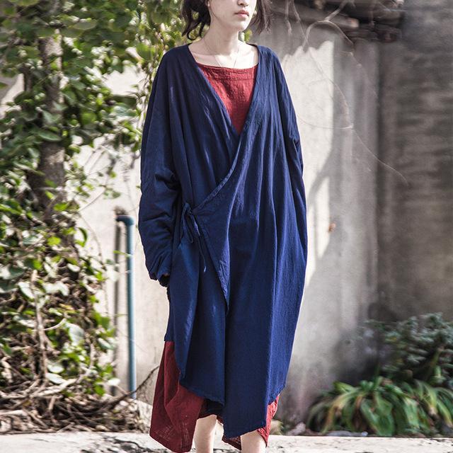 cambioprcaribe Cardigans Dark blue / One Size Asymmetrical Linen Wrap Cardigan | Lotus