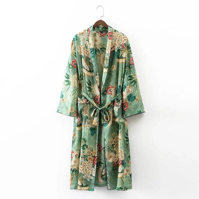 cambioprcaribe Cardigans Kimono / S Green Floral Kimono Outfit