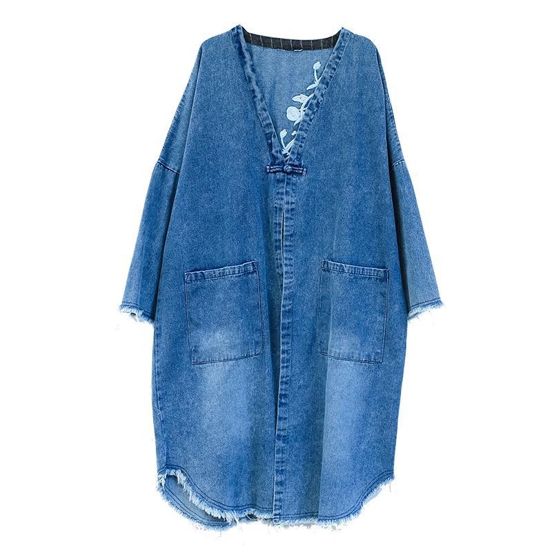 cambioprcaribe Cardigans One Size / Blue Embroidered Denim Cardigan