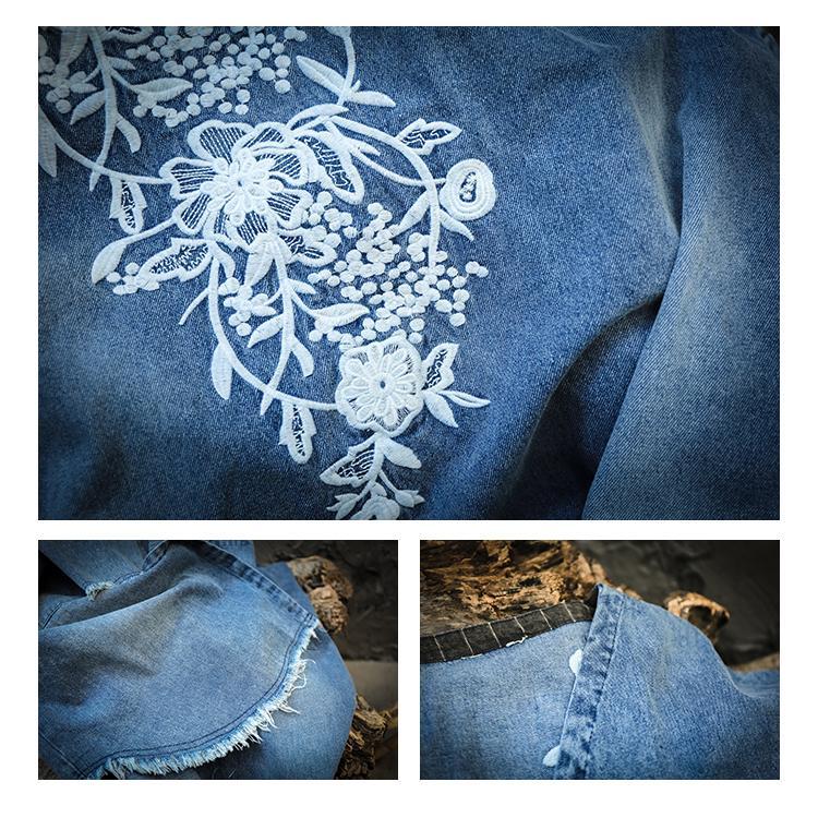 cambioprcaribe Cardigans One Size / Blue Embroidered Denim Cardigan