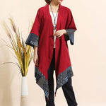 cambioprcaribe Cardigans Red And Grey / One Size Cotton and Linen Lightweight Cardigan