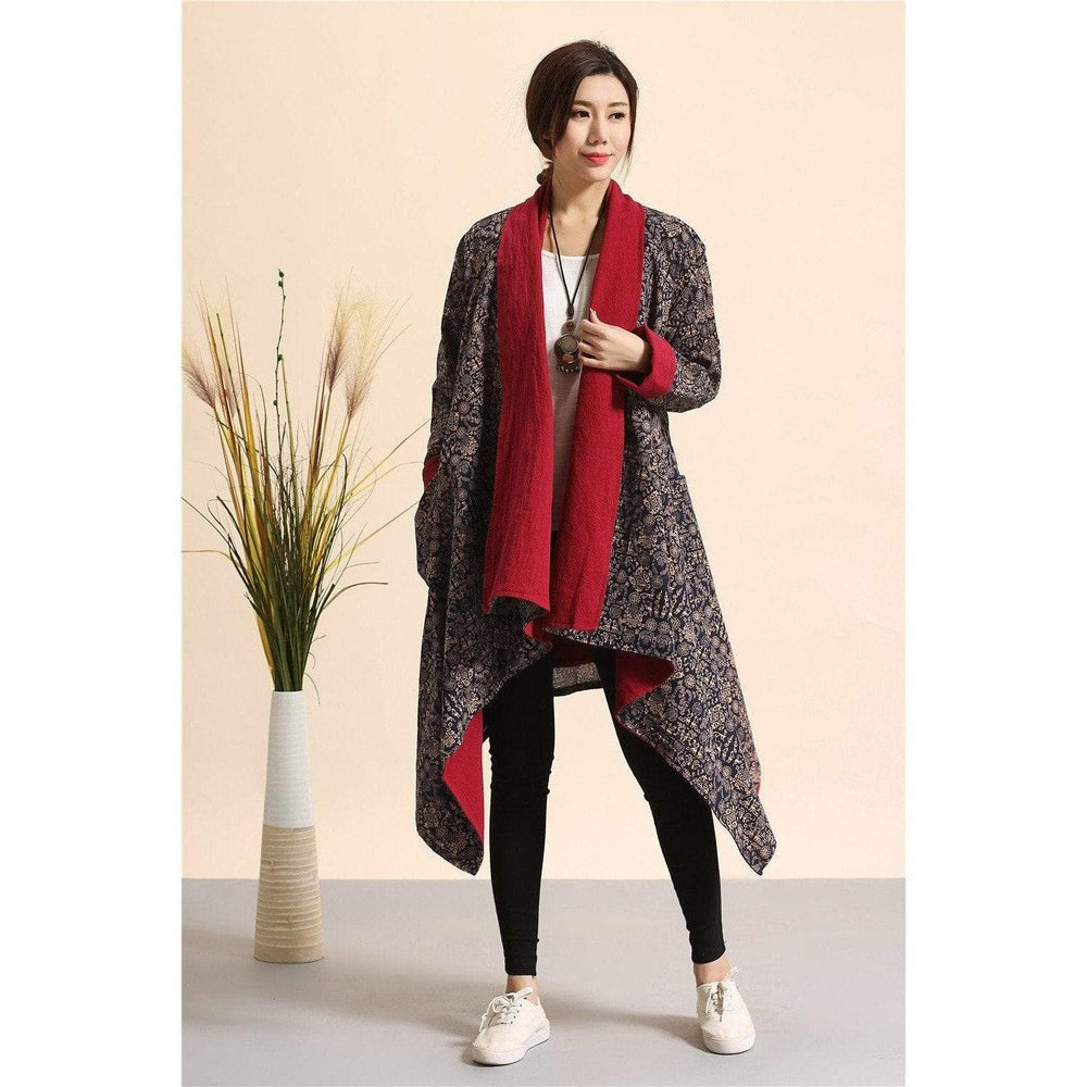 Red Reversible Cotton Linen Cardigan