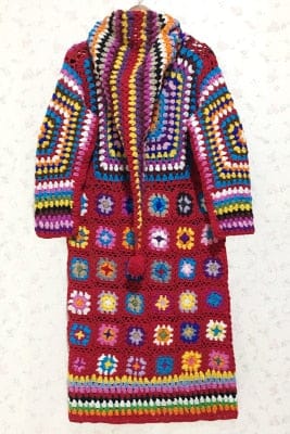 cambioprcaribe Cardigans red with hood / One Size 100% Wool Handmade Hippie Cardigan