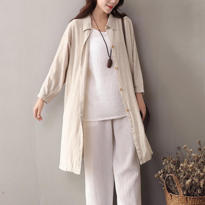 cambioprcaribe Cardigans Small/Medium / Beige Beige Buttoned Up Linen Shirt  | Zen