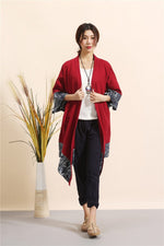 cambioprcaribe Cardigans Winered1 / One Size Cotton and Linen Lightweight Cardigan