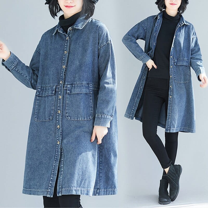 cambioprcaribe Casual Denim Trench Coat