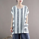 cambioprcaribe Cotton and Linen Oversized Striped T-Shirt