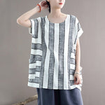 cambioprcaribe Cotton and Linen Oversized Striped T-Shirt