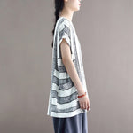 cambioprcaribe Cotton and Linen Oversized Striped T-Shirt