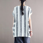 cambioprcaribe Cotton and Linen Oversized Striped T-Shirt