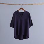 cambioprcaribe Deep Blue / One Size Petite Cotton Linen T-Shirt With Pockets  | Zen