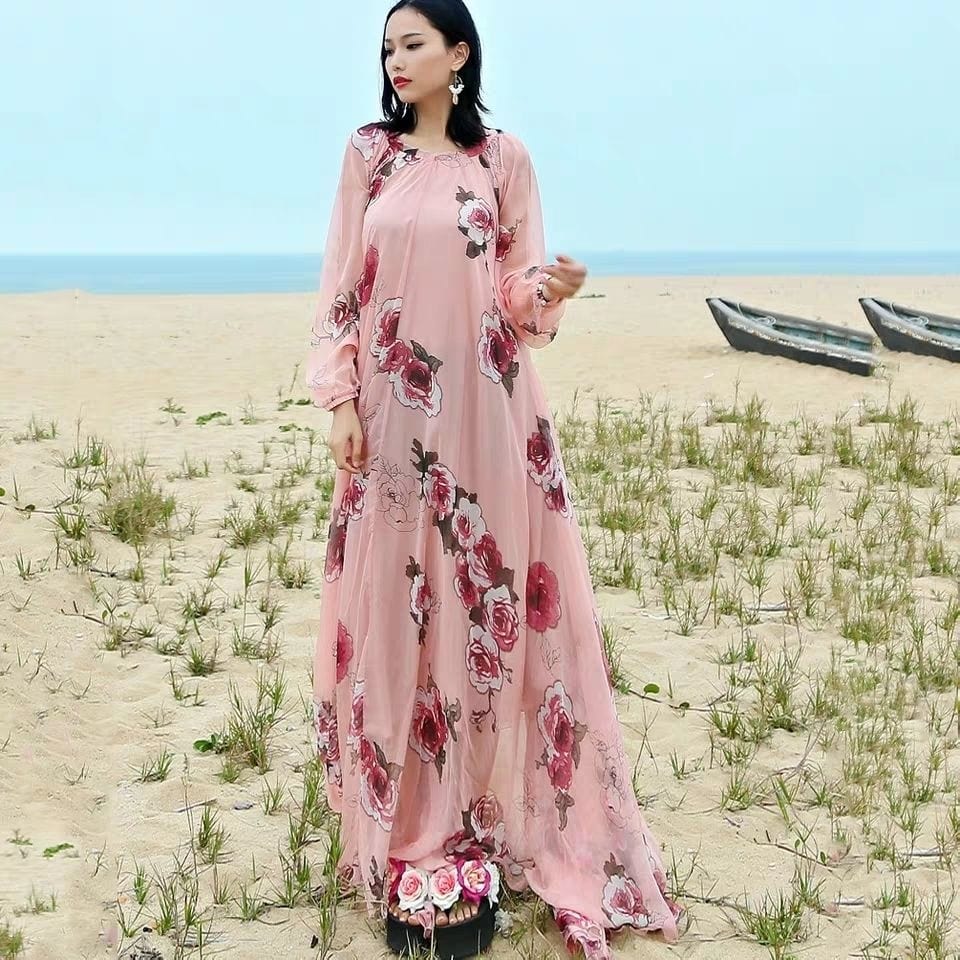 cambioprcaribe Dress 1 / S Light Pink Floral Chiffon Dress | Mandala