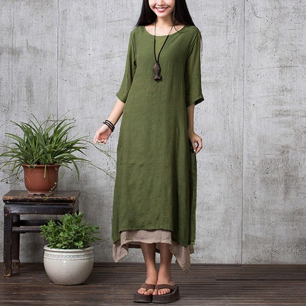 cambioprcaribe Dress Army Green / XXL Oversized Layered Bohemian Dress